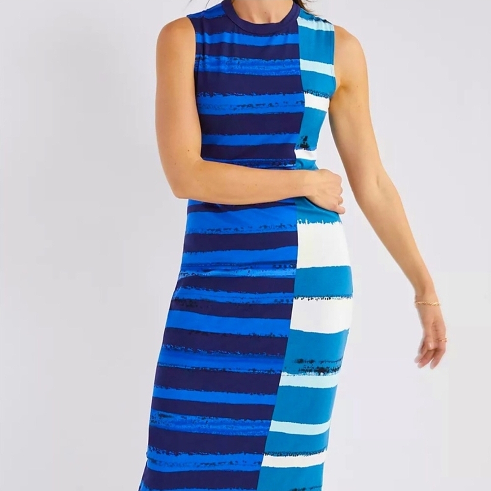 Sleeveless Blue Striped Dress